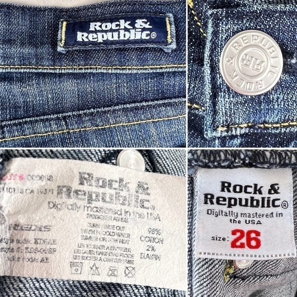 Rock & Republic Vintage Jeans Slim Cut Bootcut Low Rise Women’s Size 26 Blue Y2K - Picture 7 of 9